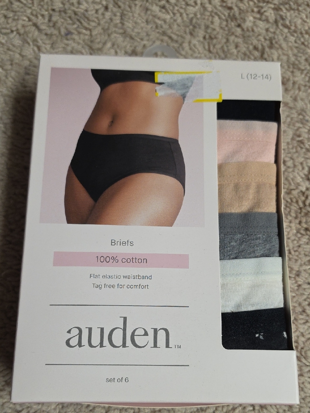 New In Box Auden 6-Pack Cotton Briefs - Assorted Colors Sz L (12-14)